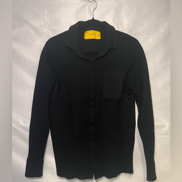 Journal 100% merino Wool collared button up front shirt black size XL unisex - Picture 2 of 13